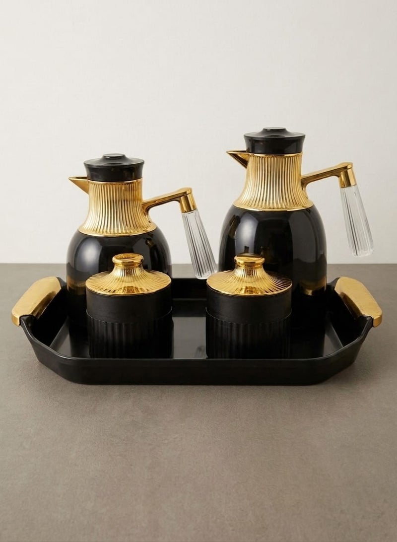 Hospitality thermos set for serving tea and coffee, 1 liter + 0.7 liter, two small containers for sugar or dates, (5 pieces)
