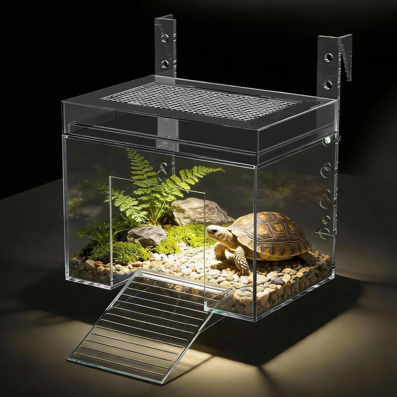 TAOKEKE Adjustable Turtle Basking Platform 78 x 55 x 55 Inch Above Tank Topper with Ramp for Small and Medium Aquatic Turtles Transparent Acrylic Turtle Aquarium Dock Accessories - Image 2