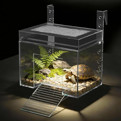TAOKEKE Adjustable Turtle Basking Platform 78 x 55 x 55 Inch Above Tank Topper with Ramp for Small and Medium Aquatic Turtles Transparent Acrylic Turtle Aquarium Dock Accessories - Image 1