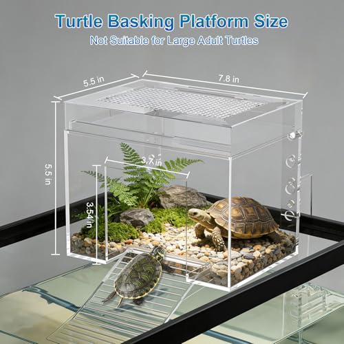 TAOKEKE Adjustable Turtle Basking Platform 78 x 55 x 55 Inch Above Tank Topper with Ramp for Small and Medium Aquatic Turtles Transparent Acrylic Turtle Aquarium Dock Accessories - Image 3