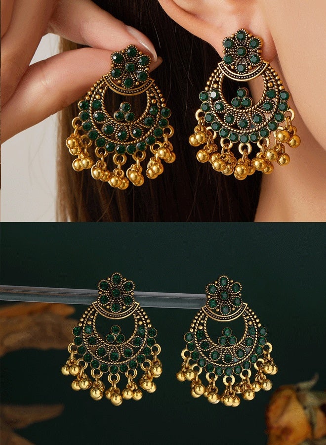 Indian Green Jhumka Earrings for Ladies - Traditional Ethnic Gold Plated Long Jhumka with Emerald Stones (Wedding & Festival Jewelry) - Image 1