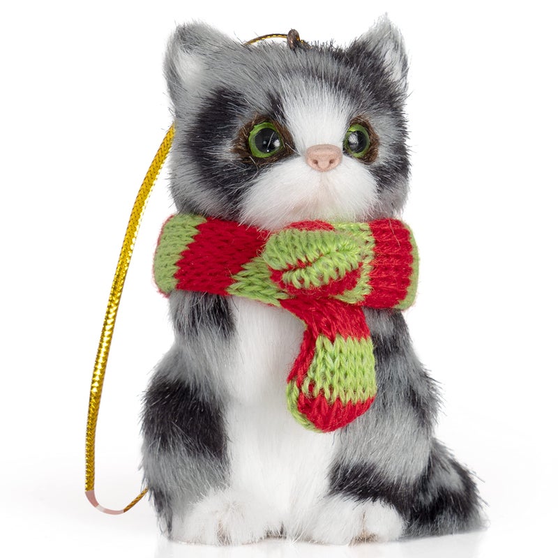 Ornativity Christmas Mini Cat Ornament  Furry Black Kitty Kitten with Scarf Xmas Holiday Tree Hanging Decoration 3
