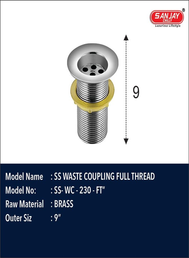 Sanjay Chilly Stainless Steel Waste Coupling Full Thread for Washbasin Kitchen Sink Drain Strainer Quick Silver (Waste Coupling Full Thread 9 Inch) - Image 2