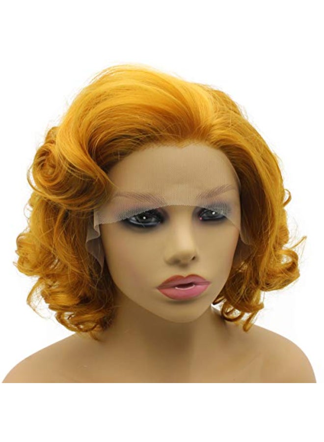 iwonawig Short Curly Golden Blonde Synthetic Lace Front Wig Heat Resistant Fiber - Image 1