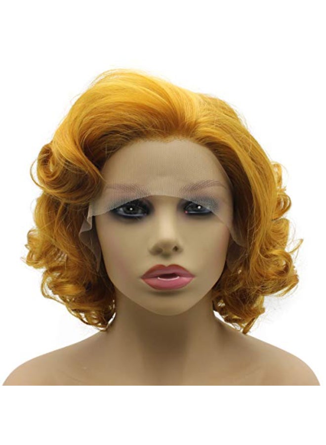 iwonawig Short Curly Golden Blonde Synthetic Lace Front Wig Heat Resistant Fiber - Image 3