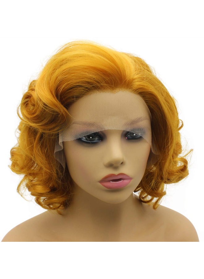 iwonawig Short Curly Golden Blonde Synthetic Lace Front Wig Heat Resistant Fiber - Image 2