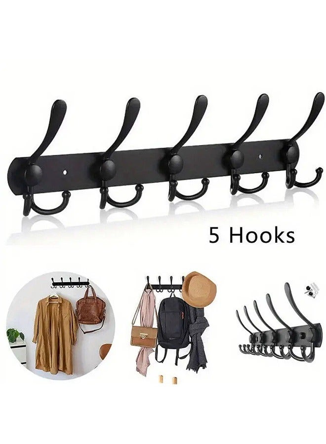 yongsheng Wall Hanger With 5 Hooks Black 40x3.7cm,Wall Mounted Coat Rack, Five Heavy Duty Tri Hooks All Metal Construction for Jacket Coat Hat in Mudroom Entryway  - Image 3
