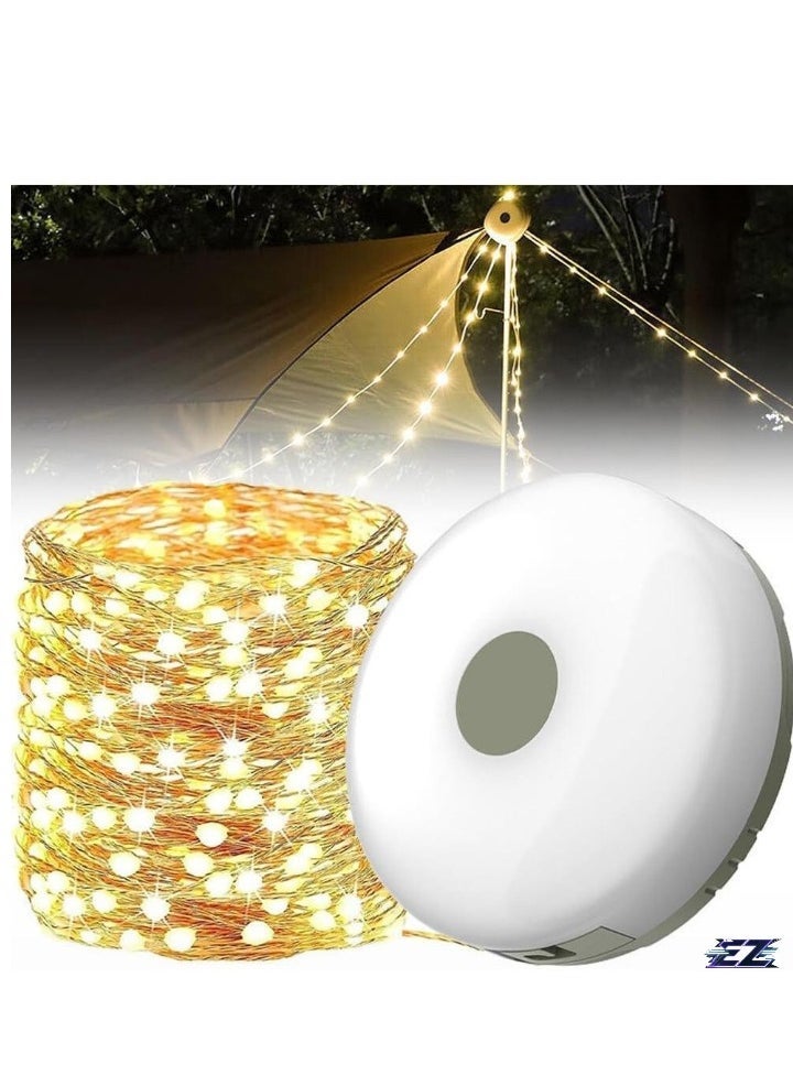 ELTRAZONE Camping String Lights, 10M Outdoor Waterproof Portable Stowable String Light, Warmyard Lights with 5 Lighting Modes, USB Rechargeable Outdoor String Lights for Camping Trips, RV, Hiking [Energy Class A] - Image 1