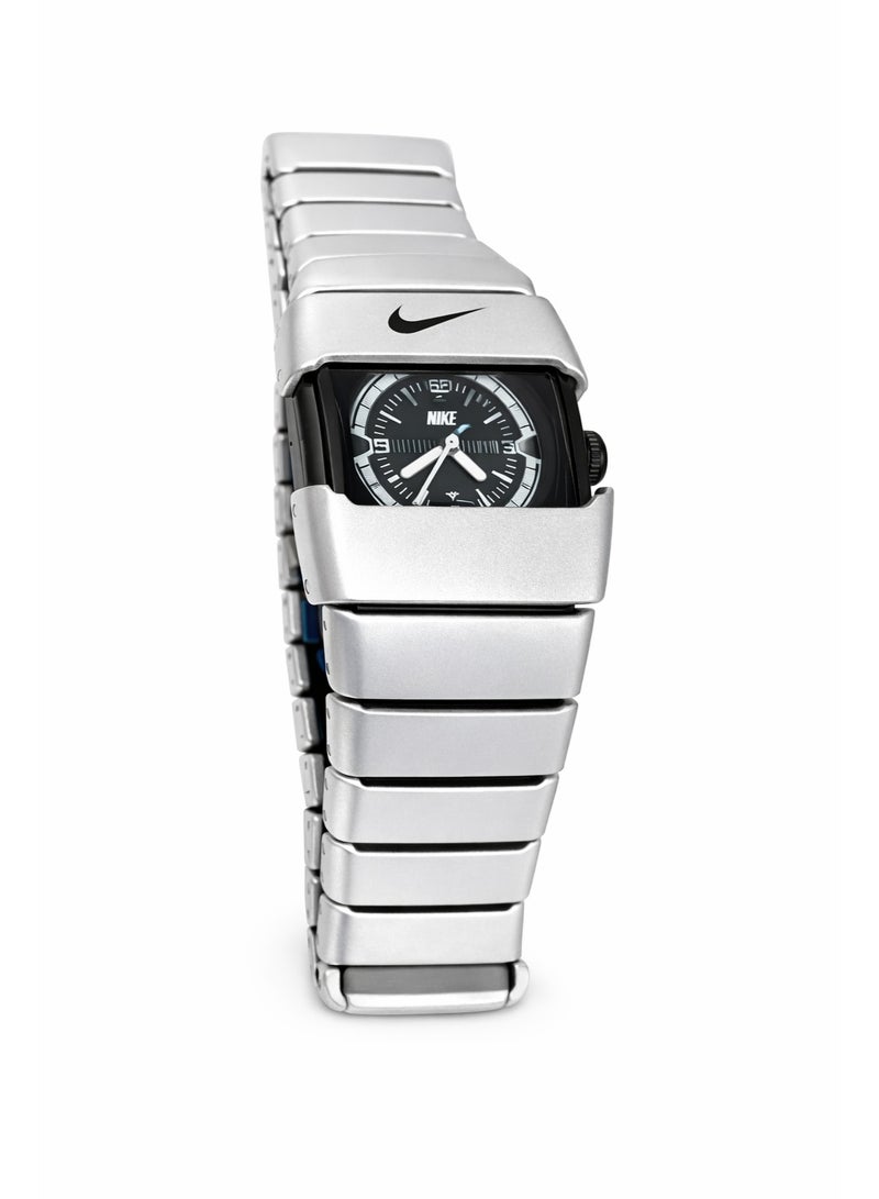 Nike Stainless Steel Analog Watch Silver with Black Dial & Blue Hands Men's Wrist Watch