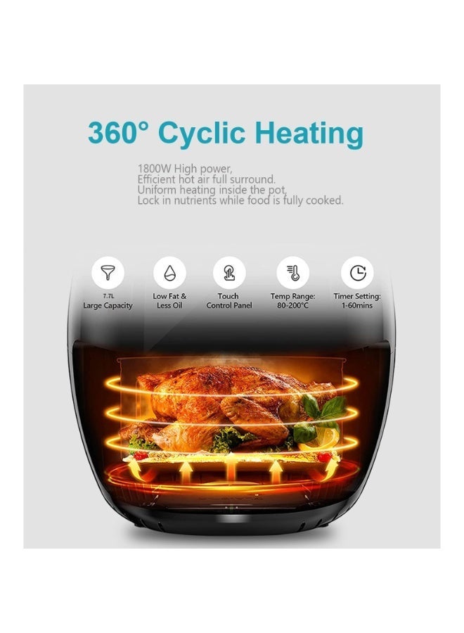 sokany Large Airfryer 8L 1800W Power Rapid Air Technology, Digital Touch Screen,8 Preset Functions,Overheating Protection Adjustable Temperature 80°C-200°C,Black - Image 4