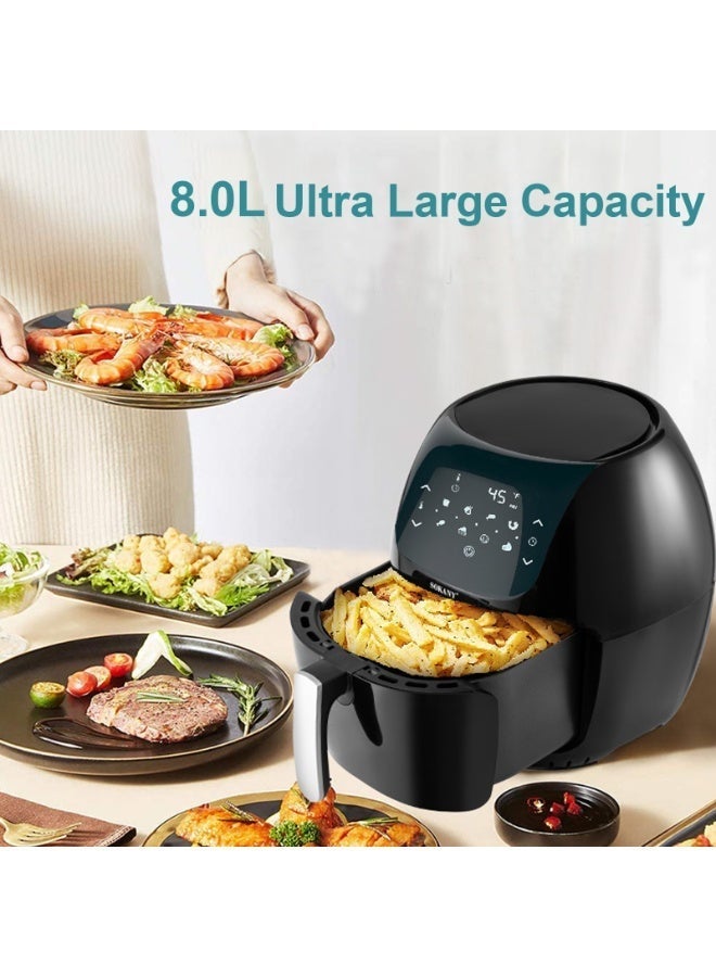 sokany Large Airfryer 8L 1800W Power Rapid Air Technology, Digital Touch Screen,8 Preset Functions,Overheating Protection Adjustable Temperature 80°C-200°C,Black - Image 3