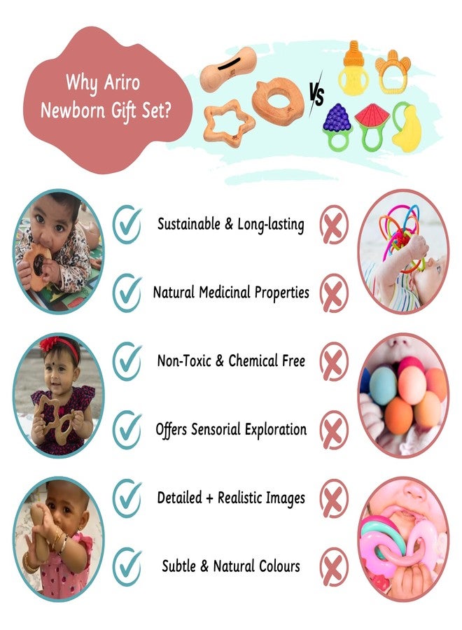 Ariro Wooden Teethers Gift Set 1 for Baby Boy & Girl | Hand Crafted with Organic Neem Wood That Helps Boost Immunity & Aids in Digestion | Easy to Grasp & Chew - Image 5