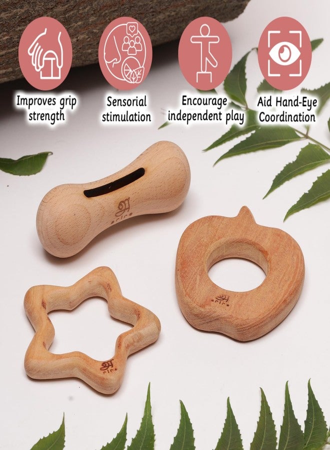 Ariro Wooden Teethers Gift Set 1 for Baby Boy & Girl | Hand Crafted with Organic Neem Wood That Helps Boost Immunity & Aids in Digestion | Easy to Grasp & Chew - Image 4