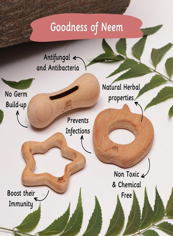 Ariro Wooden Teethers Gift Set 1 for Baby Boy & Girl | Hand Crafted with Organic Neem Wood That Helps Boost Immunity & Aids in Digestion | Easy to Grasp & Chew - Image 3