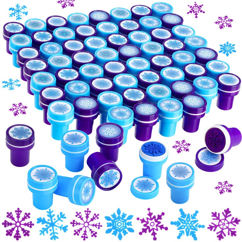 Skylety 60 Pieces Winter Snowflake Stamps for Kids Self Ink Assorted Plastic Snowflake Hand Stampers for Card Making Holiday Winter Wonderland Birthday Party Decorations SuppliesBlue Purple - Image 2