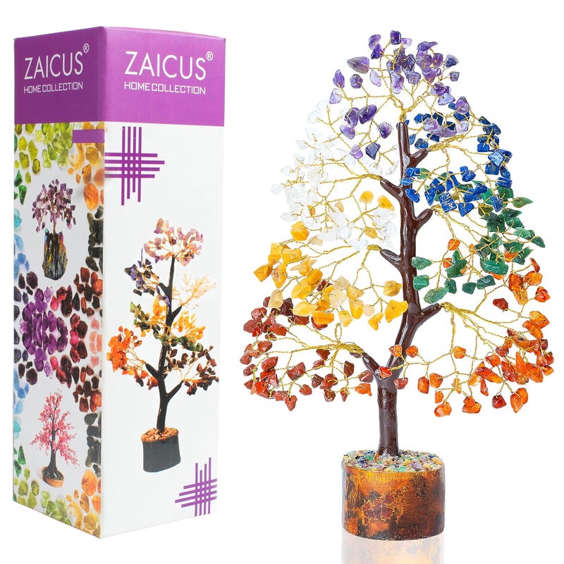 ZAICUS Seven Chakra Gemstone Tree of Life Crystals and Gemstones Crystal Tree Showpiece for Good Luck Home Decor Office Desk Decorative Item Feng Shui Crystals and Healing Stones Gift Item - Image 1