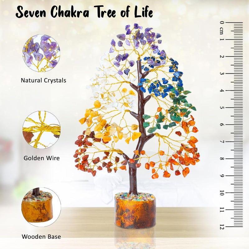 ZAICUS Seven Chakra Gemstone Tree of Life Crystals and Gemstones Crystal Tree Showpiece for Good Luck Home Decor Office Desk Decorative Item Feng Shui Crystals and Healing Stones Gift Item - Image 2