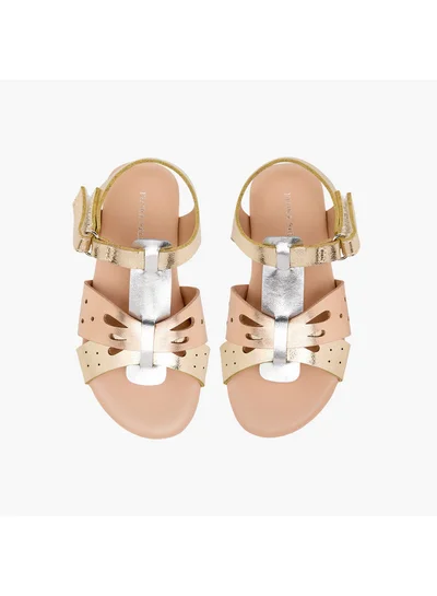 Flora Bella By Shoexpress Girls Cutwork Detail Sandals with Hook and Loop Closure