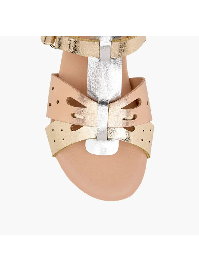 Flora Bella By Shoexpress Girls Cutwork Detail Sandals with Hook and Loop Closure