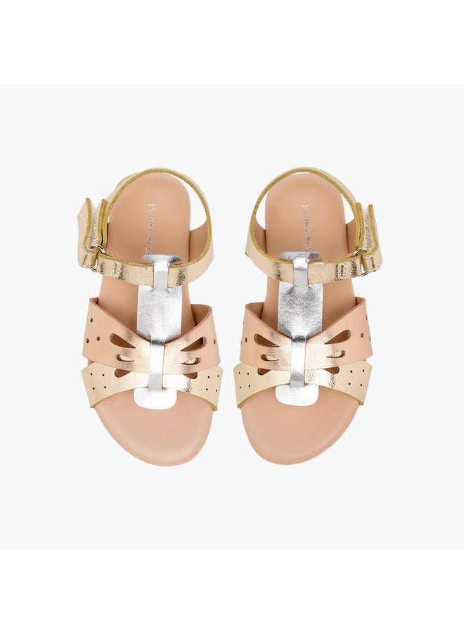 Flora Bella By Shoexpress Girls Cutwork Detail Sandals with Hook and Loop Closure - Image 2