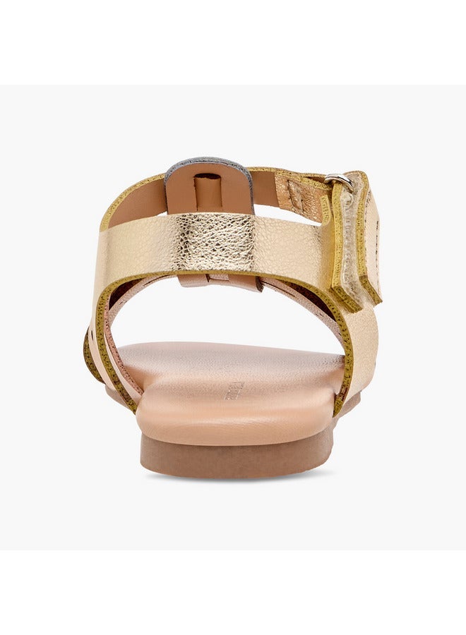 Flora Bella By Shoexpress Girls Cutwork Detail Sandals with Hook and Loop Closure - Image 4