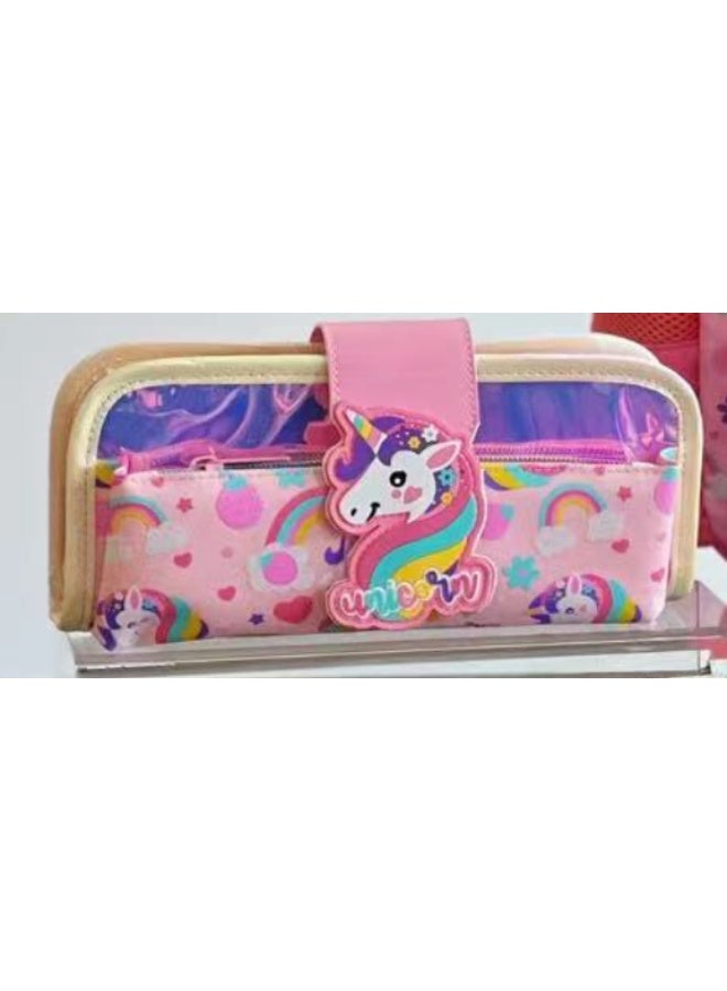 Dreamy Unicorn Cartoon Rubber Patch Pencil Case Large Capacity Pencil Bag 600D+PU Multi-Compartment Stationery Organizer for Students Multiple Colors Available
