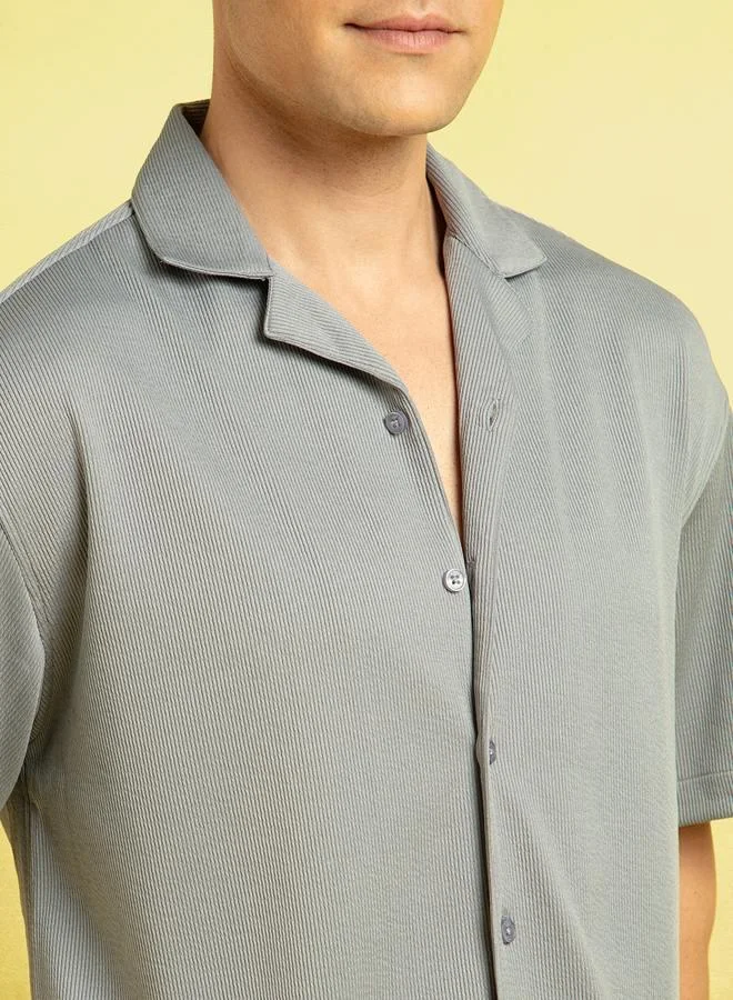 Dennis Lingo Grey Relaxed Fit Cuban Collar Half Sleeve Shirt For Men Crafted From High Quality Fabric Quality 100%