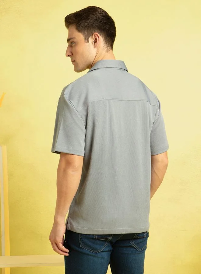 Dennis Lingo Grey Relaxed Fit Cuban Collar Half Sleeve Shirt For Men Crafted From High Quality Fabric Quality 100%