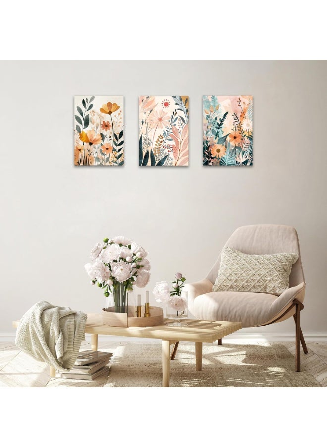 INSIJAM Set Of 3 Daisy Flowers Canvas Wall Art Prints Framed Pictures Wildflowers Botanical Floral Painting Canvas Wall Arts on Canvas Countryside Living Room Bedroom Home Wall Decor Ready to Hang - Image 4