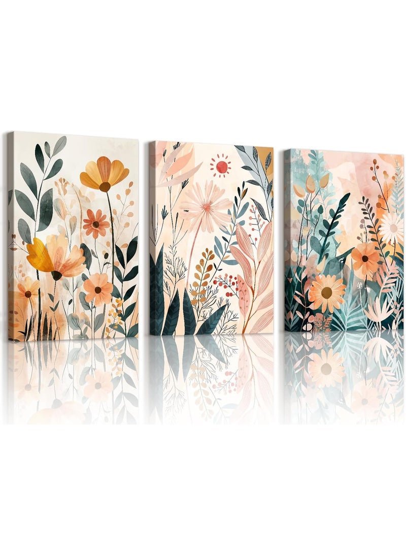 INSIJAM Set Of 3 Daisy Flowers Canvas Wall Art Prints Framed Pictures Wildflowers Botanical Floral Painting Canvas Wall Arts on Canvas Countryside Living Room Bedroom Home Wall Decor Ready to Hang - Image 2