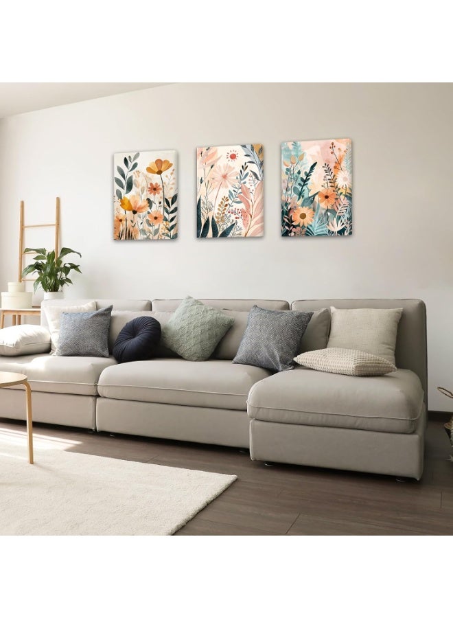 INSIJAM Set Of 3 Daisy Flowers Canvas Wall Art Prints Framed Pictures Wildflowers Botanical Floral Painting Canvas Wall Arts on Canvas Countryside Living Room Bedroom Home Wall Decor Ready to Hang - Image 1