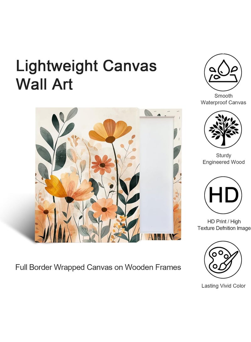 INSIJAM Set Of 3 Daisy Flowers Canvas Wall Art Prints Framed Pictures Wildflowers Botanical Floral Painting Canvas Wall Arts on Canvas Countryside Living Room Bedroom Home Wall Decor Ready to Hang - Image 3