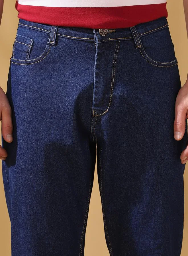 Dennis Lingo Men's Indigo Cotton Blend Solid Pattern Full Length Relaxed Jeans