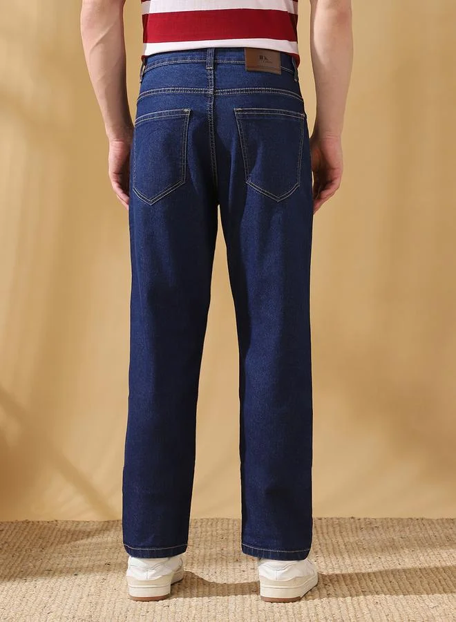 Dennis Lingo Men's Indigo Cotton Blend Solid Pattern Full Length Relaxed Jeans