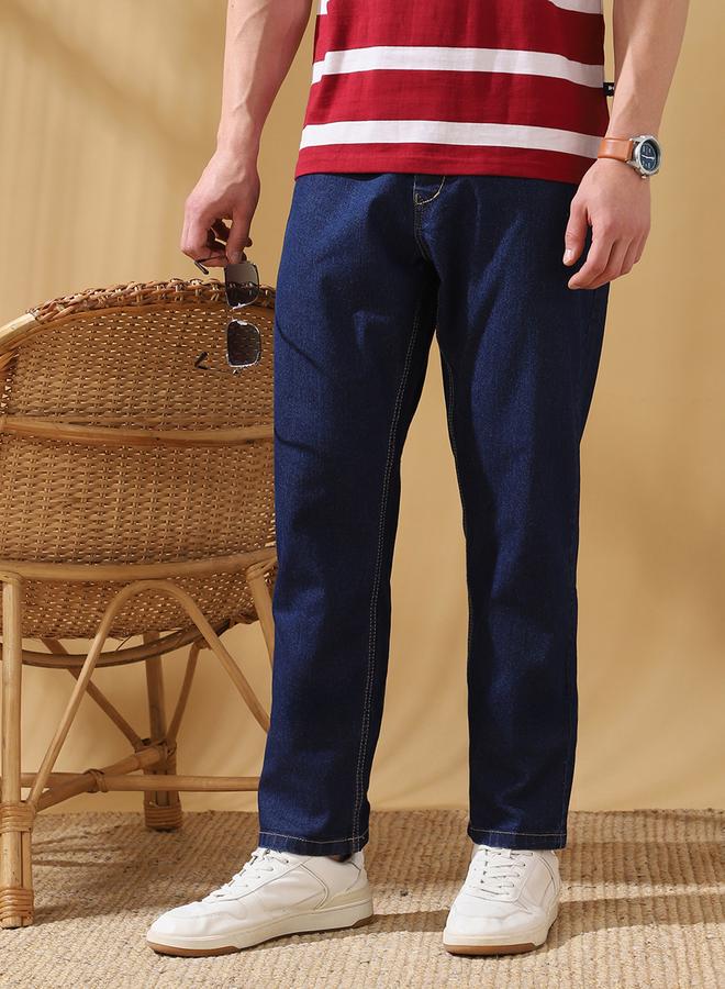 Dennis Lingo Men's Indigo Cotton Blend Solid Pattern Full Length Relaxed Jeans  - Image 3