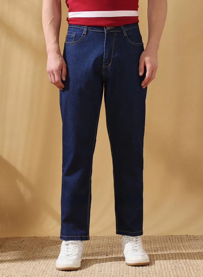 Dennis Lingo Men's Indigo Cotton Blend Solid Pattern Full Length Relaxed Jeans