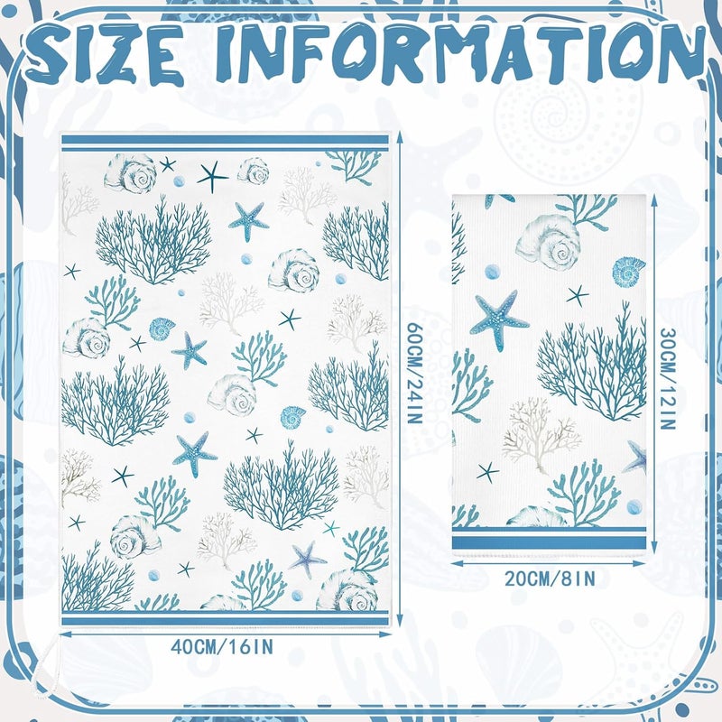 Boyiee Set of 6 Beach Kitchen Towels Coastal Ocean Dish Towels Sea Nautical Tea Towels Absorbent 24 x 16 Inches Shell Coral Starfish Hand Towels Summer Gifts for Farmhouse Kitchen Bathroom Decorations - Image 4