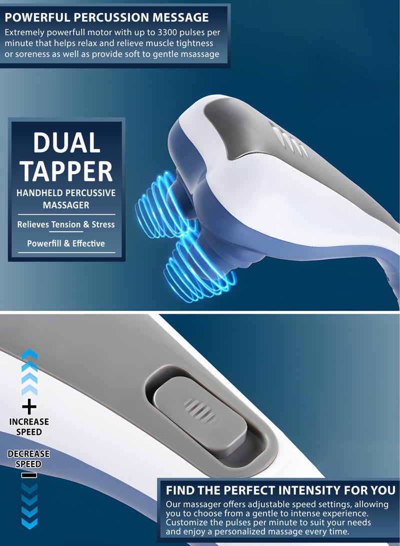 Generic Electric Dual Head Massager Powerful Double Head Full Body Handheld Dual Tapper Vibrating Massagers for For Neck, Back, Shoulder, Leg, Foot, Calf, Hips, Hand, Palm, Thigh, Feet, Arms Muscles Relaxation Deep Tissue Percussion Massage Pain Relief Therapy With Long Handle Dolphin Shape Machine - Image 2
