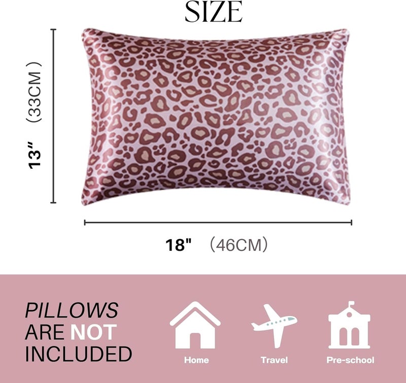 LCBD أغطية وسائد الأطفال من الساتان الناعم - عبوة من 2، 13x18 بوصة، أغطية وسائد سفر بنمط الفهد الوردي مع إغلاق مغلف، أغطية وسائد صغيرة للأطفال - Image 3