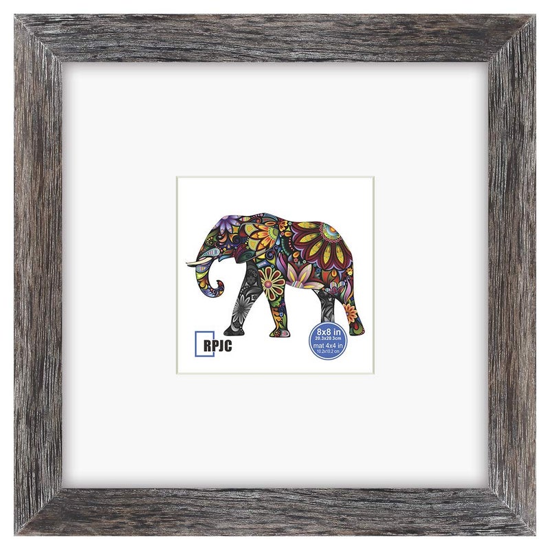 RPJC 8x8 inch Soild Wood Picture Frame with High Definition Glass Display Pictures 4x4 with Mat or 8x8 Without Mat for Wall Mounting Hanging Photo Frame Driftwood Finish - Image 1