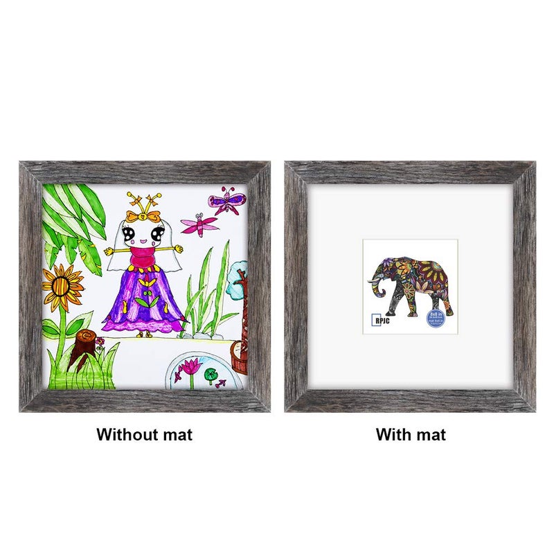 RPJC 8x8 inch Soild Wood Picture Frame with High Definition Glass Display Pictures 4x4 with Mat or 8x8 Without Mat for Wall Mounting Hanging Photo Frame Driftwood Finish - Image 4