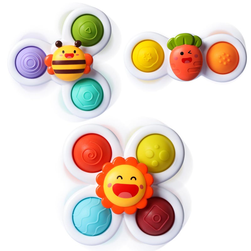 ALASOU 3PCS Pop Suction Cup Spinner Toys for 1 Year Old Boy Girl|Novelty Spinning Tops Toddler Toys Age 1-2|Sensory Baby Bath Toys for Toddlers 1-3|12 18 Months Boy Birthday Gift for Infant - Image 1