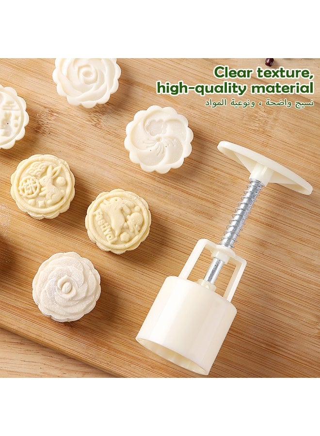 Mooncake mould set 4 mooncake moulds Mid-Autumn Festival hand pressed flower pattern biscuit mould seal baking tool - Image 4