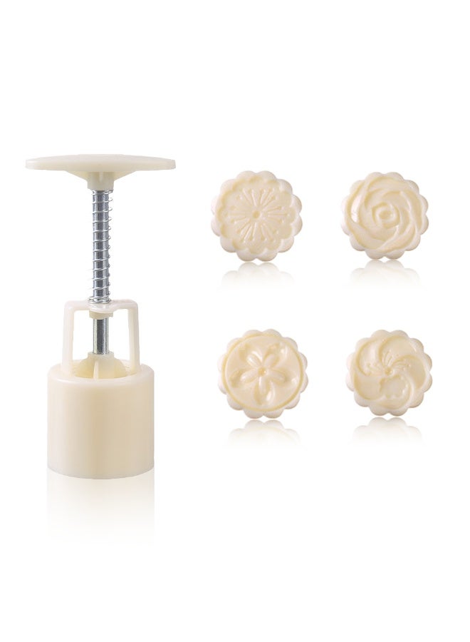 Mooncake mould set 4 mooncake moulds Mid-Autumn Festival hand pressed flower pattern biscuit mould seal baking tool - Image 1