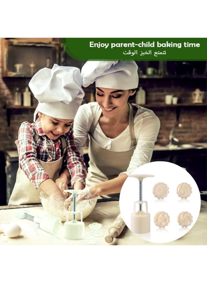 Mooncake mould set 4 mooncake moulds Mid-Autumn Festival hand pressed flower pattern biscuit mould seal baking tool - Image 5