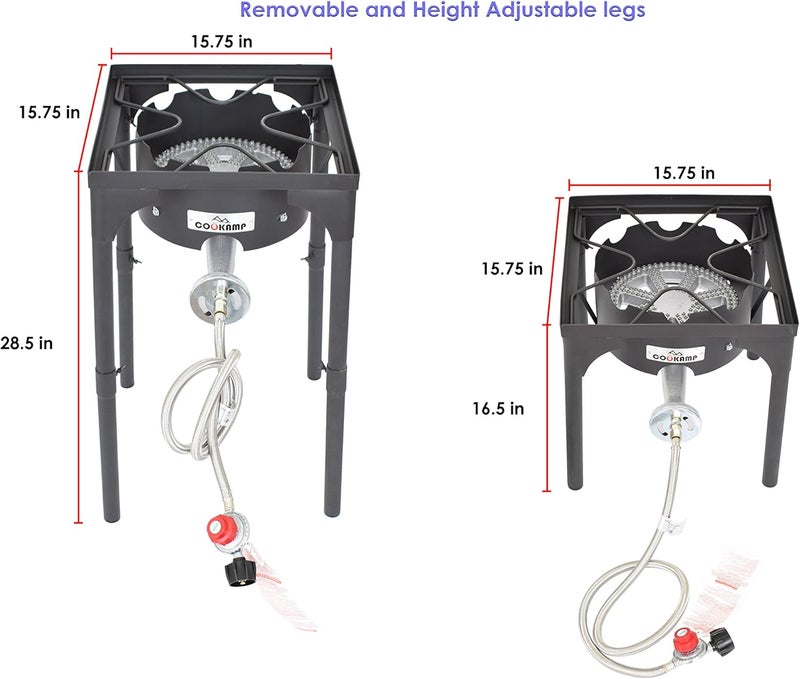 COOKAMP High Pressure Propane Burner Banjo Single Wok Burner 200,000BTU with Adjustable Height. 0-20 PSI Adjustable Regulator and Steel Braided Hose SA1550 (200,000BTU) - Image 2