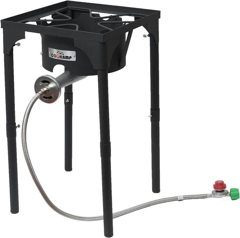 COOKAMP High Pressure Propane Burner Banjo Single Wok Burner 200,000BTU with Adjustable Height. 0-20 PSI Adjustable Regulator and Steel Braided Hose SA1550 (200,000BTU) - Image 3