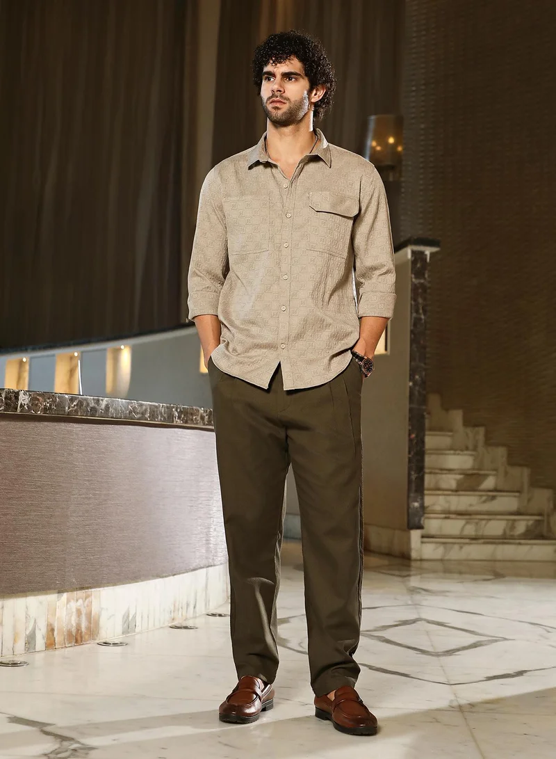 Campus Sutra Men's Sand Beige Obliqa-Utility Relaxed Shirt