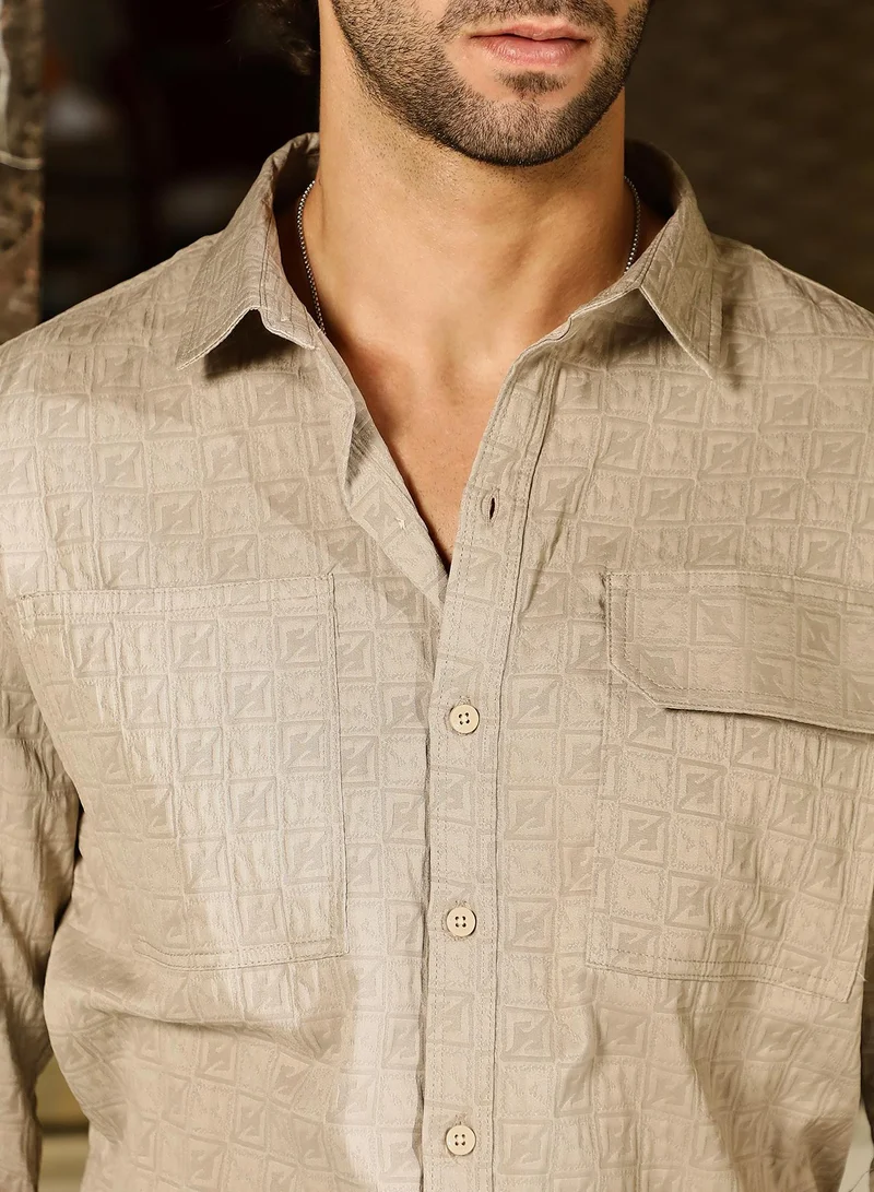 Campus Sutra Men's Sand Beige Obliqa-Utility Relaxed Shirt