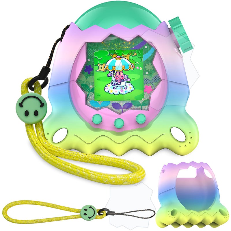 JCHPINE Silicone Cover Case for Tamagotchi Paradise Interactive Virtual Pet, Stand Up Case for Tamagotchi Paradise Screen Protector and Lanyard (Rainbow) - Image 1